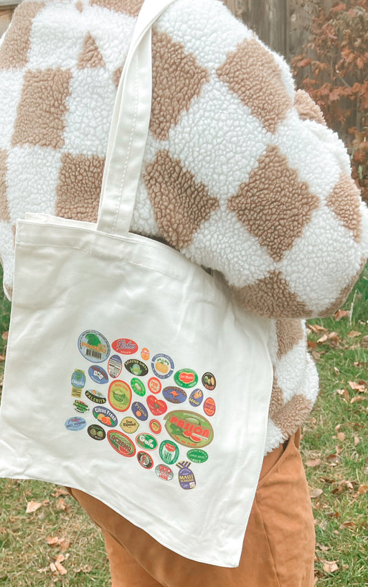 Vintage Fruit Sticker Tote Bag